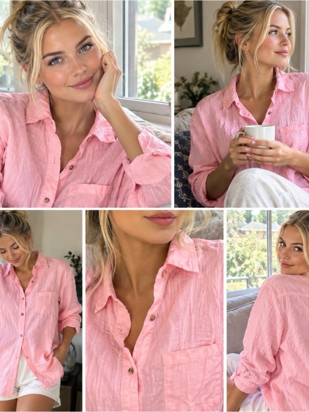 Relaxed Pink Button-Down Linen Shirt